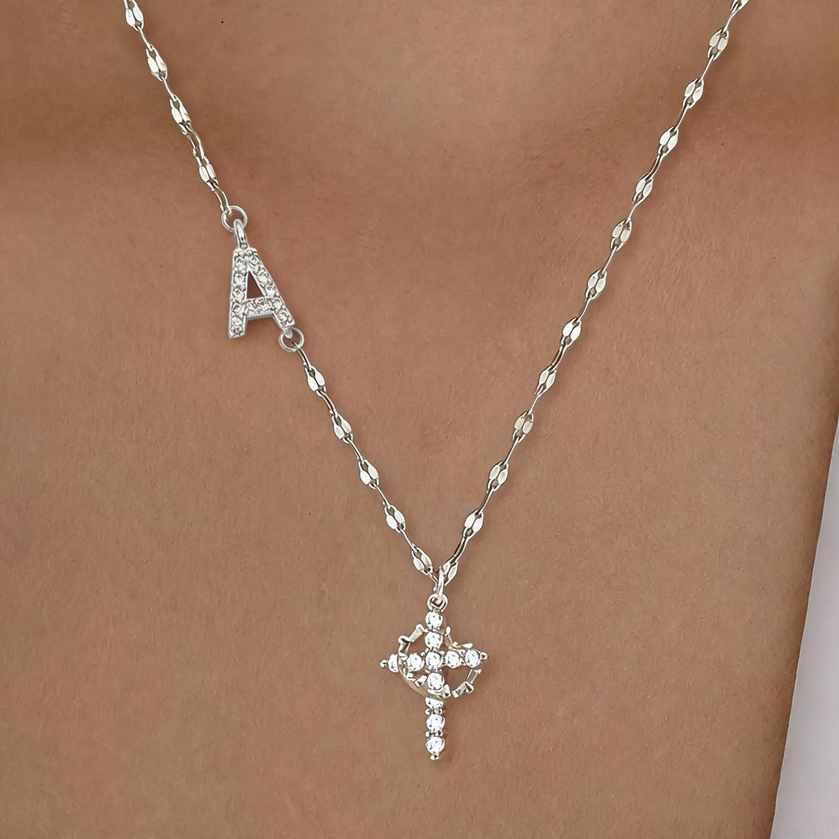 Initial Crown Cross Faith Necklace