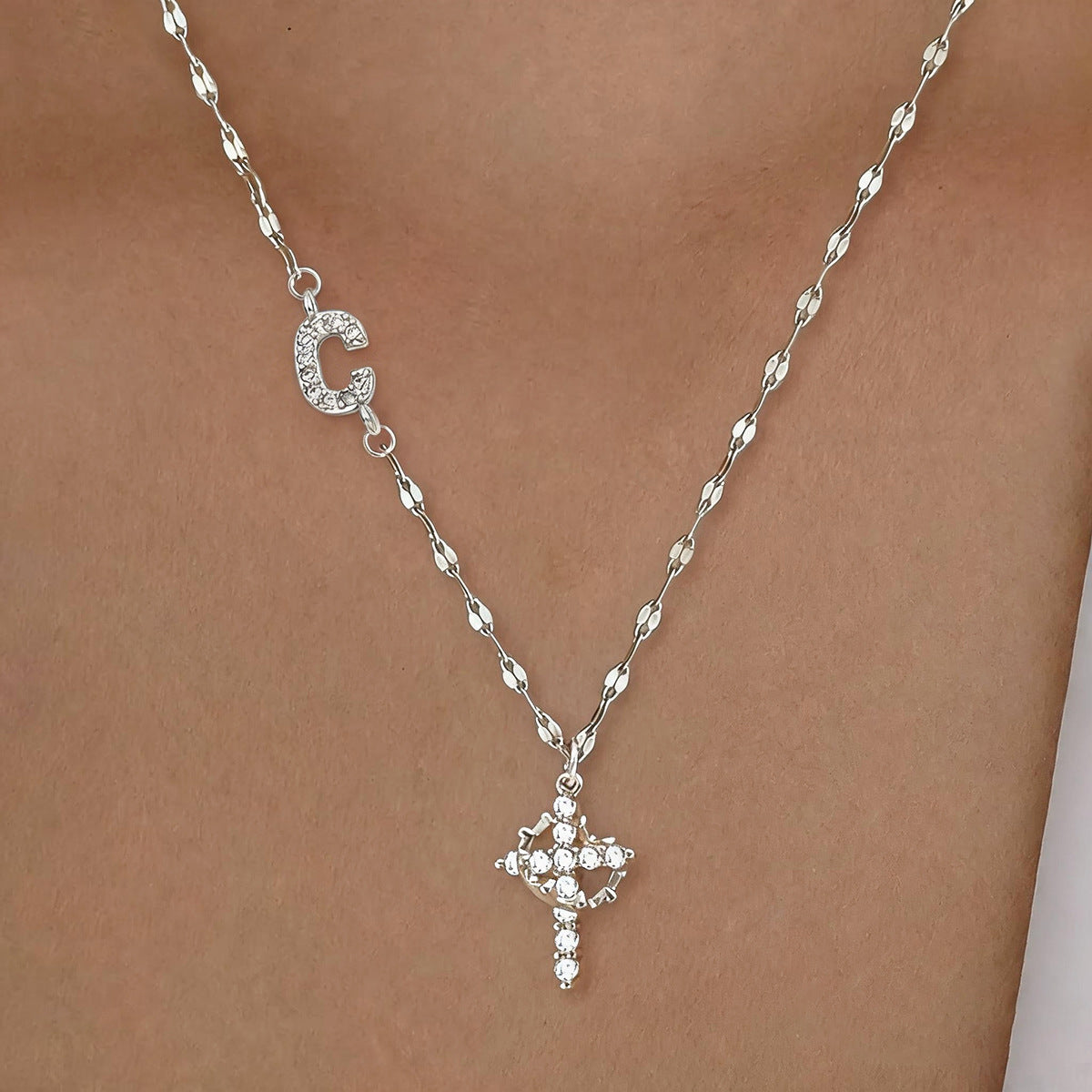 Initial Crown Cross Faith Necklace