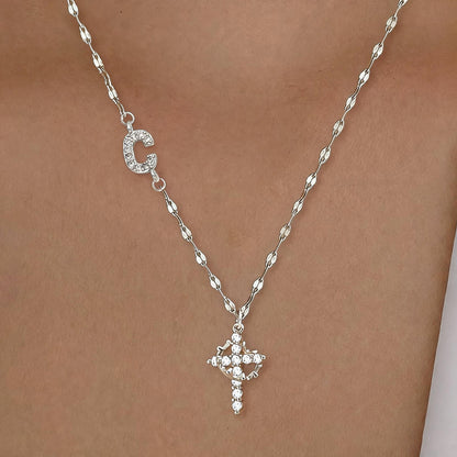 Initial Crown Cross Faith Necklace