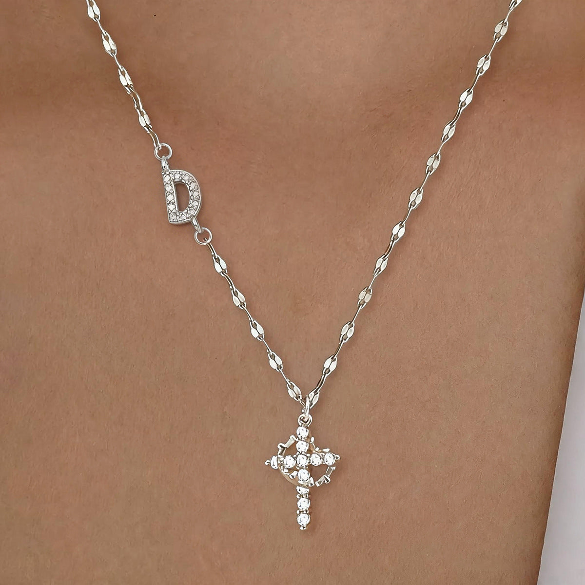 Initial Crown Cross Faith Necklace