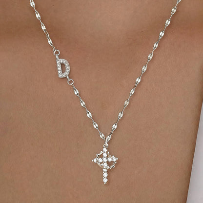 Initial Crown Cross Faith Necklace