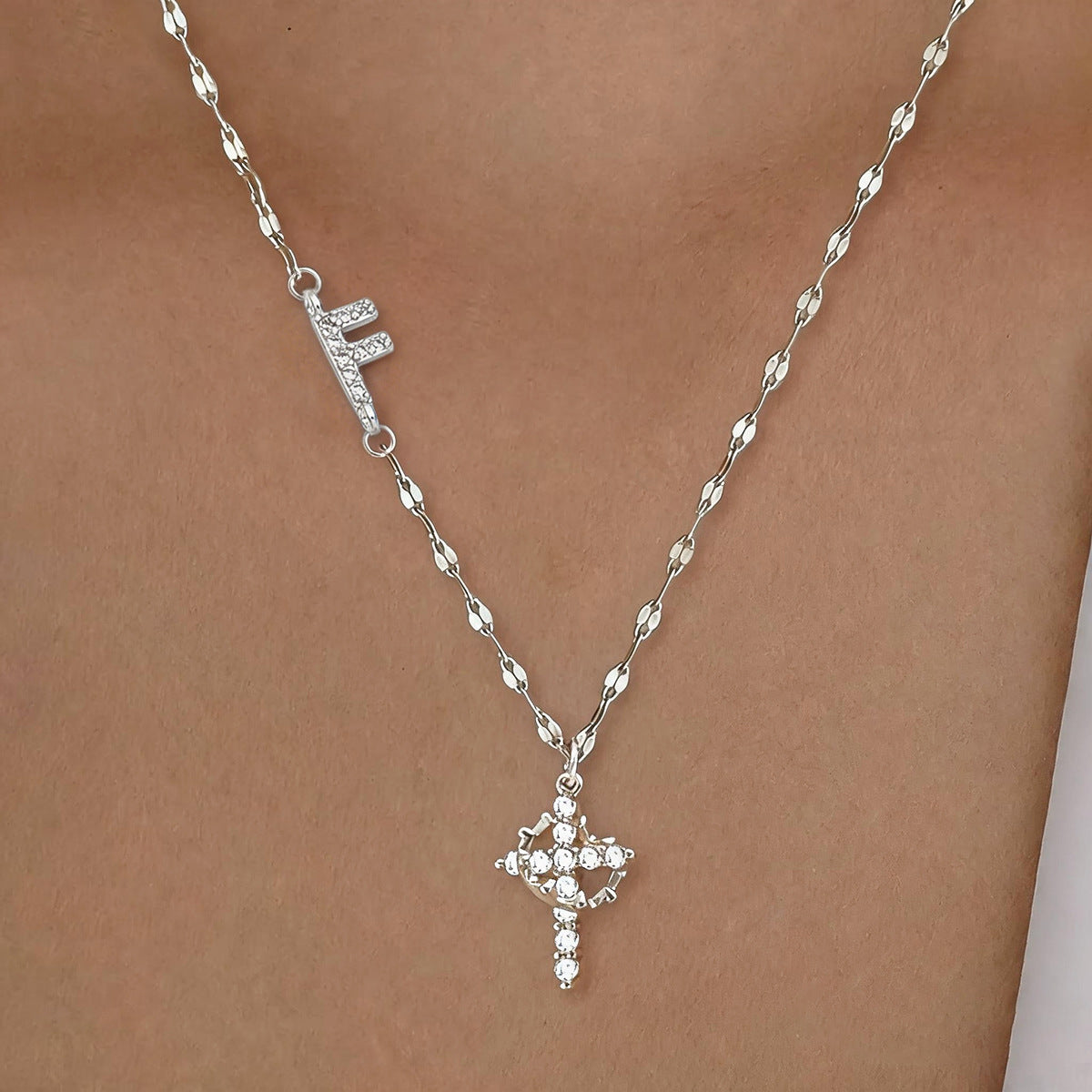 Initial Crown Cross Faith Necklace