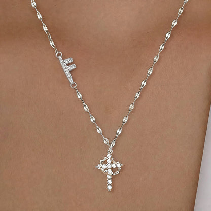 Initial Crown Cross Faith Necklace