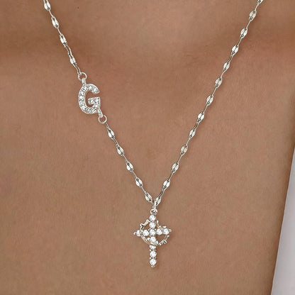 Initial Crown Cross Faith Necklace