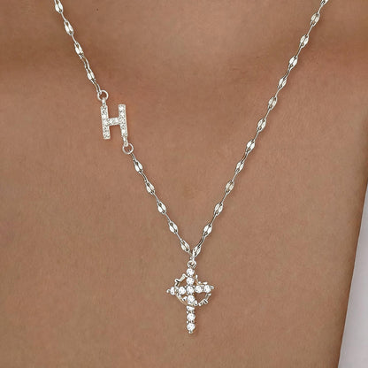 Initial Crown Cross Faith Necklace