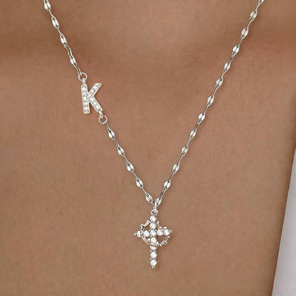 Initial Crown Cross Faith Necklace