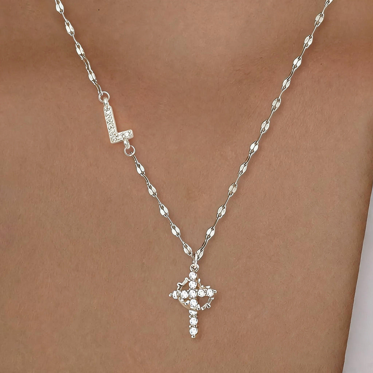 Initial Crown Cross Faith Necklace