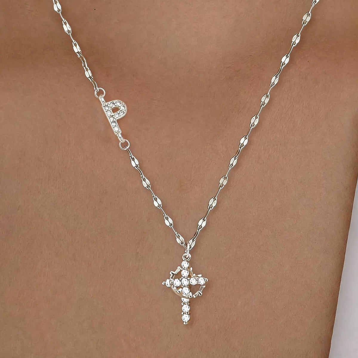 Initial Crown Cross Faith Necklace