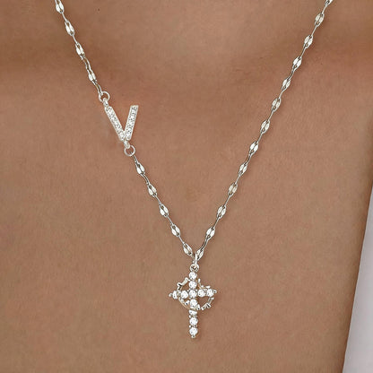 Initial Crown Cross Faith Necklace