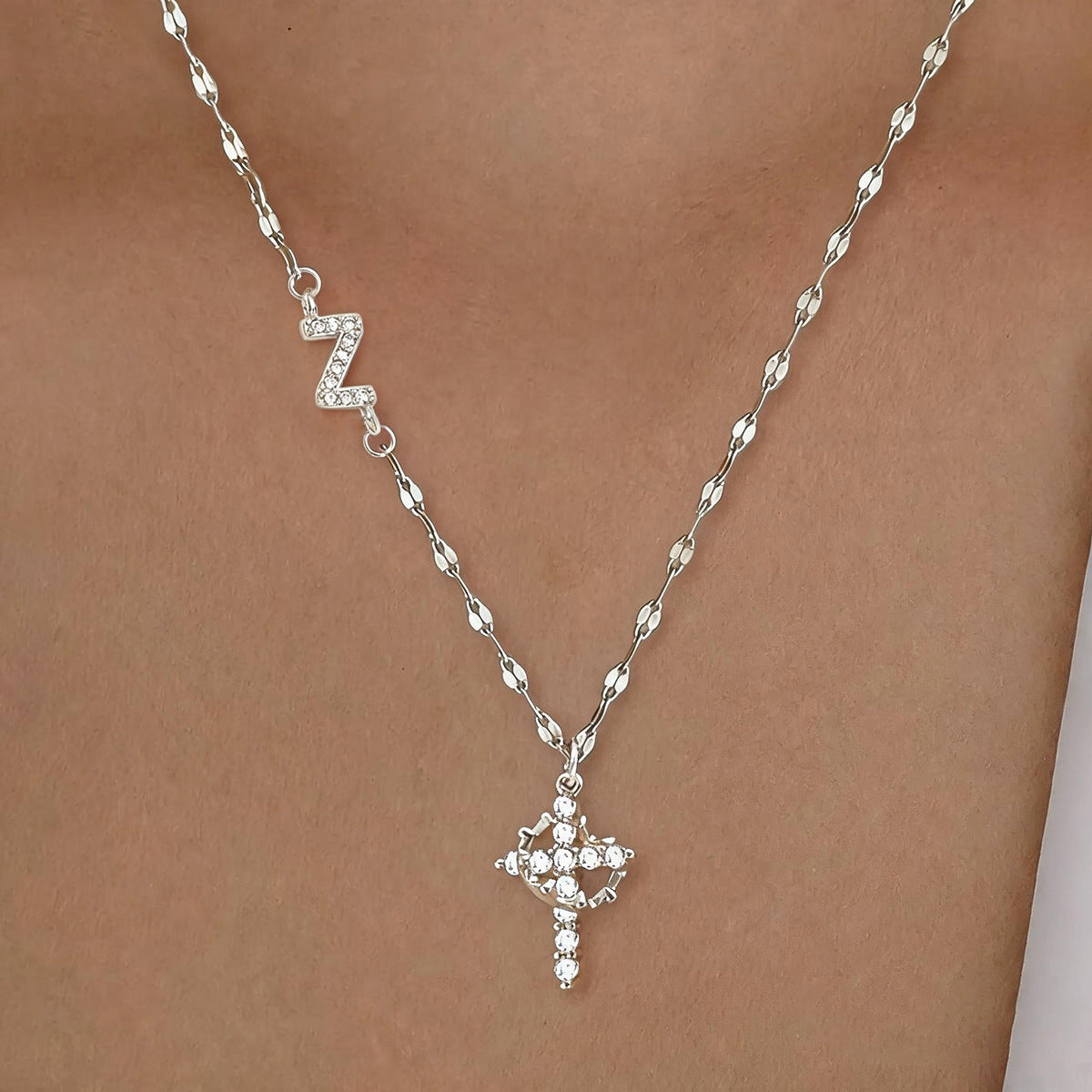 Initial Crown Cross Faith Necklace