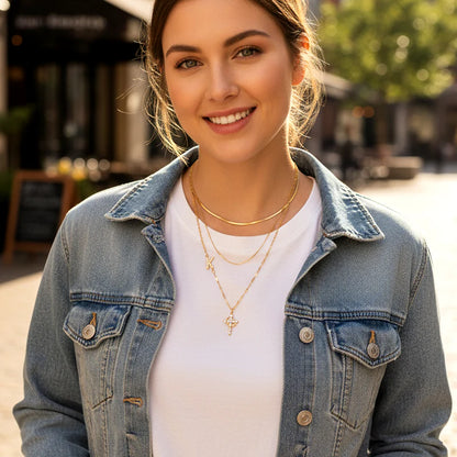 Initial Crown Cross Faith Necklace